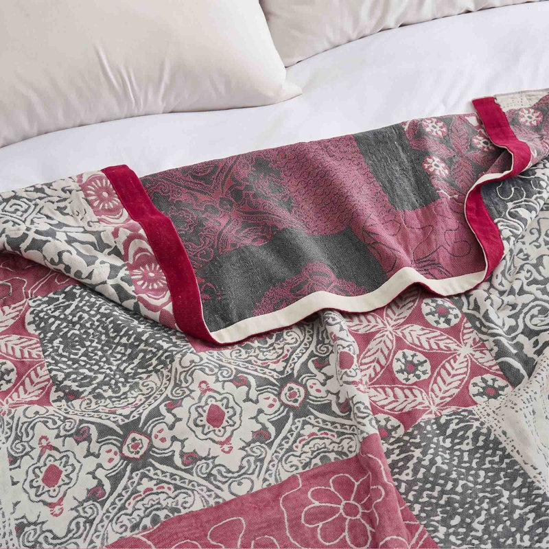 Jeté 100% coton Boho, Paisley Garden Pink