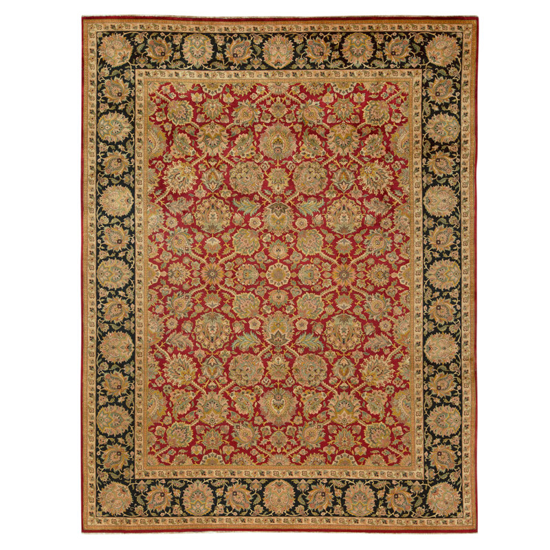 Tapis rouge et noir noué à la main de haute qualité