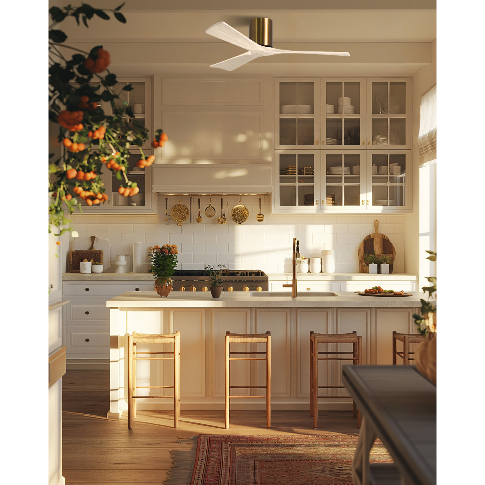 Olivier 3 Blade Ceiling Fan, Brushed Brass, Matte White, 42"