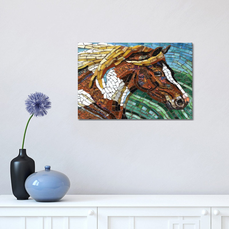 «Horse Horse Mosaic» par Cynthie Fisher, impression sur toile tendue, H 12 po x l 18 po x 1,5 po