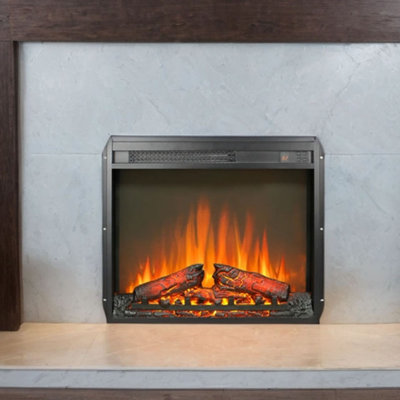 23 inch electric fireplace insert, ultra thin heater with log set & realistic flame, remote control with timer, overheating protection