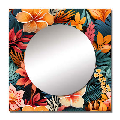 Playful Multicolor Jungle Botanical Pattern - Bohemian & Eclectic Square Mirror For Wall Art Decor