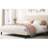 King Bed Frame Featuring A Beige Bandaged Headboard - Stable Platform, No Squeaking, Modern Bedroom Aesthetic With Metal Frame, Simple And Elegant Style, Comfortable, Quiet Sleep, Clear Assembly