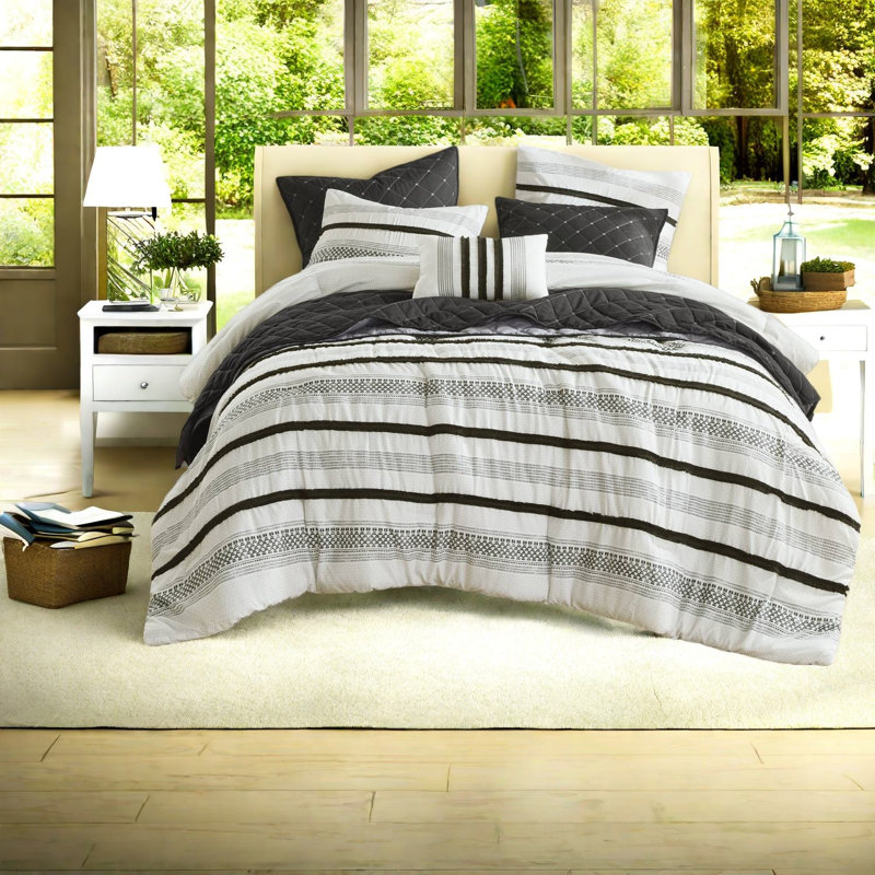 Ensembles de literie multicolore durable, microfibre de polyester douce, motif à rayures côtières pour les chambres élégantes