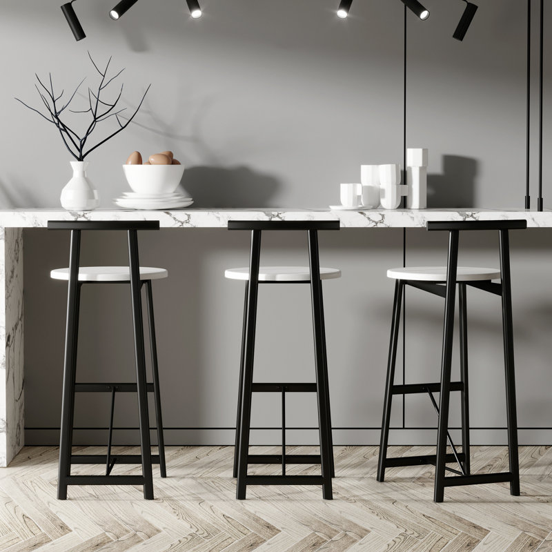 Ensemble de 3 tabourets de bar avec dossier pour la salle à manger (noir et blanc) avec tabourets de bar et îlot de cuisine