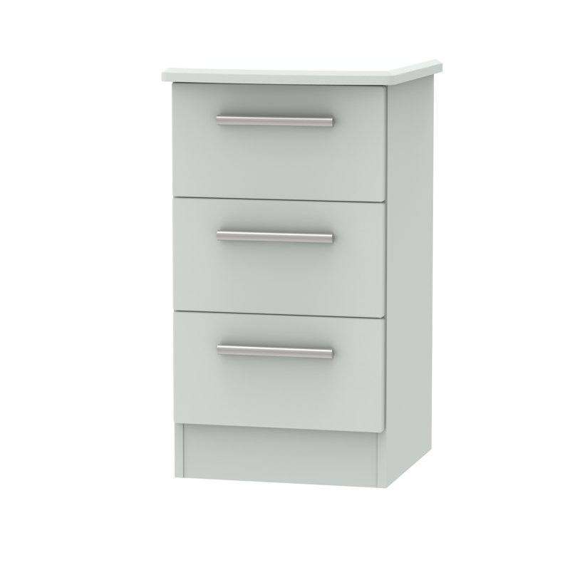 Fully Assembled Silver 3 Drawer Bedside Table, White