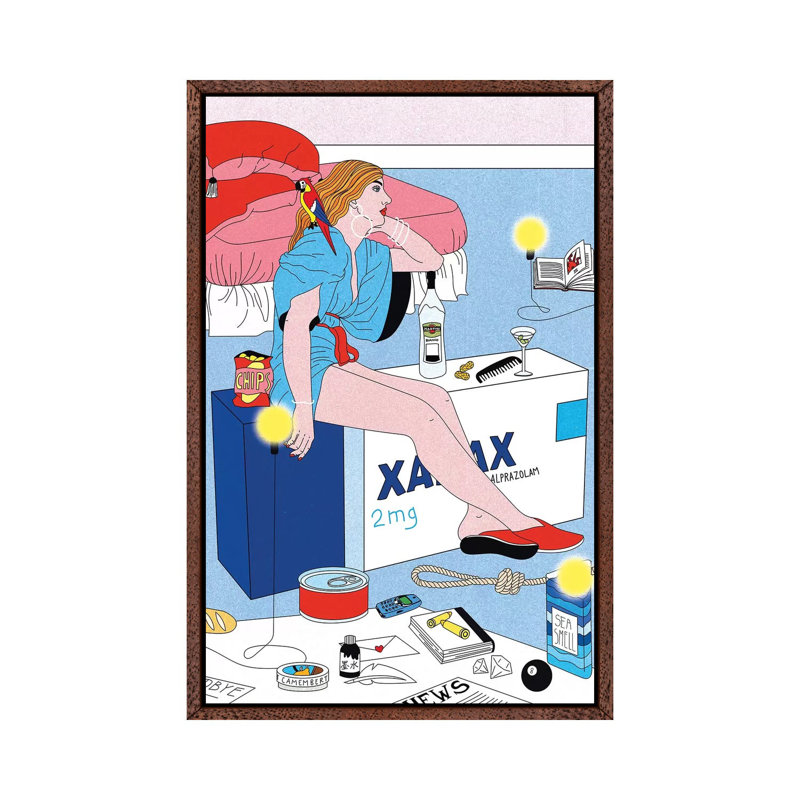 Xanax by Cosmo - Print on Canvas, 66.04cm H x 20.32cm W x 3.81cm D, Classic Brown Wood Framed Canvas