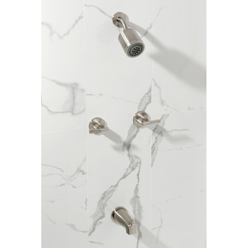 Kingston Brass Convergent Double-Handle Tub and Shower Faucet with Knurled Handle, Brushed Nickel