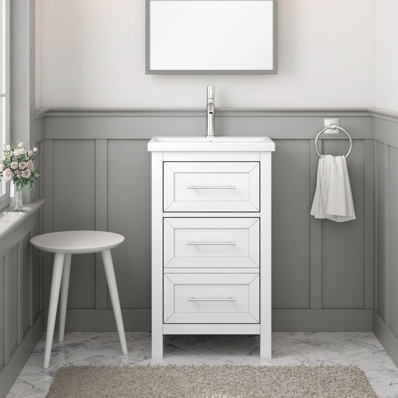 Lumiere 20 In. W X 16 In. D X 35 In. H Single Sink Bath Vanity In White Finish With White Ceramic Top, White