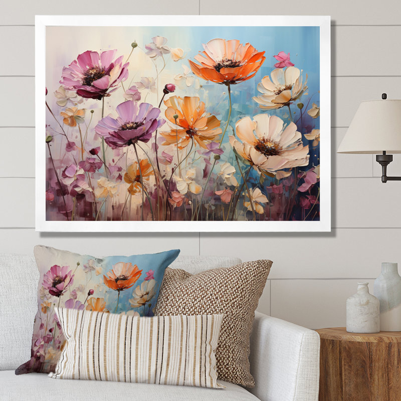 «Meadow Impressionistic Blooms» sur toile, Cadre photo blanc, H 16 po x l 32 po x P 1 po