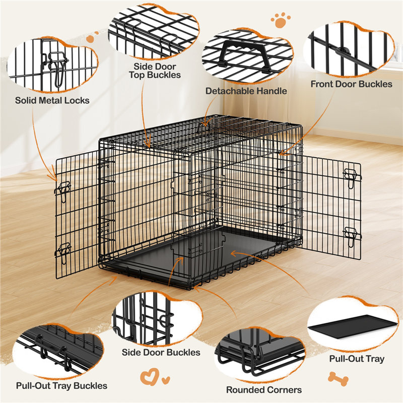 Foldable Metal Wire Dog Cage with Divider, 31.5" H x 48" W x 29" D