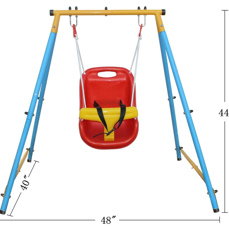 Balançoire intérieure / extérieure pour 9 à 36 mois, structure en métal A, siège, acier thermolaqué, supporte 55 lb avec ceinture, cour en acier de toute taille, vieux, multicolore