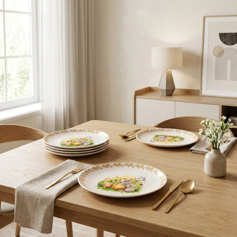 6 Piece Rabbit and Eggs Dessert Plate Set