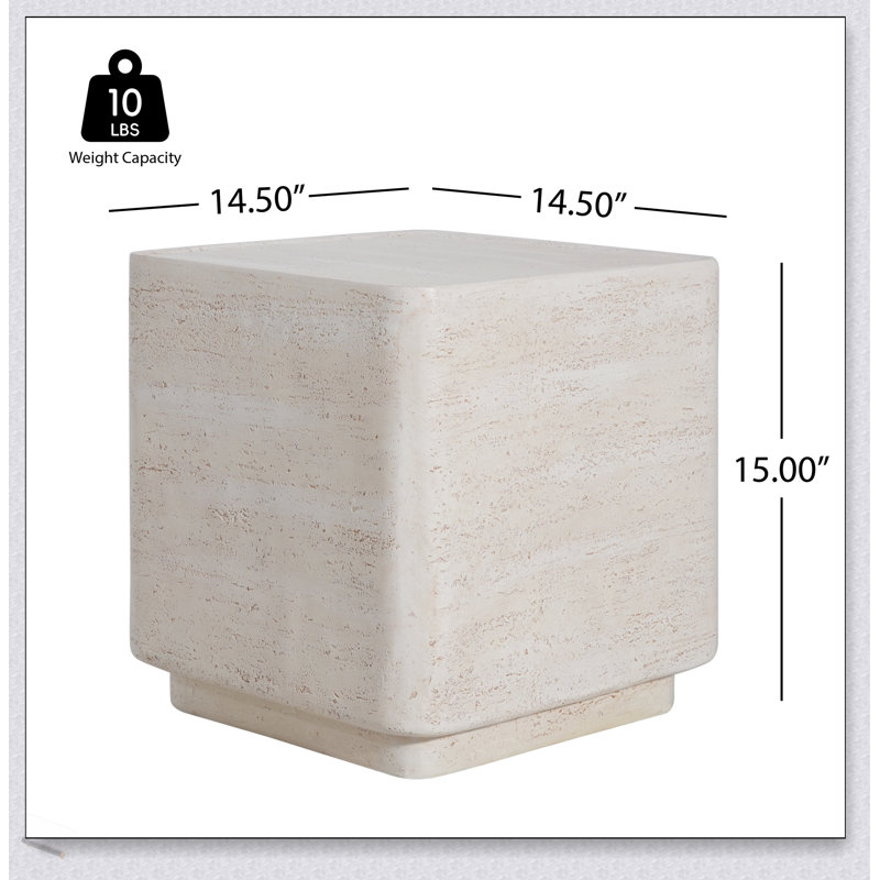 Durable MGO Outdoor Patio Side Table, Beige Travertine Finish, Perfect For Indoor And Sheltered Outdoor Use