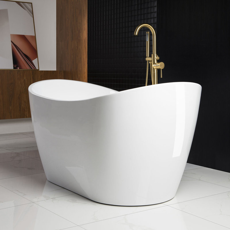 Vital 59" x 28.75" Freestanding Soaking Acrylic Double Slipper Bathtub, Non-Slip Bottom Design, Brushed Gold, White