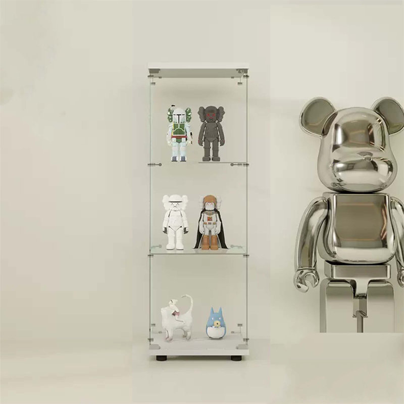 Vitrine à une porte avec 3 tablettes, verre renforcé et panneaux de grain de bois pour un rangement élégant