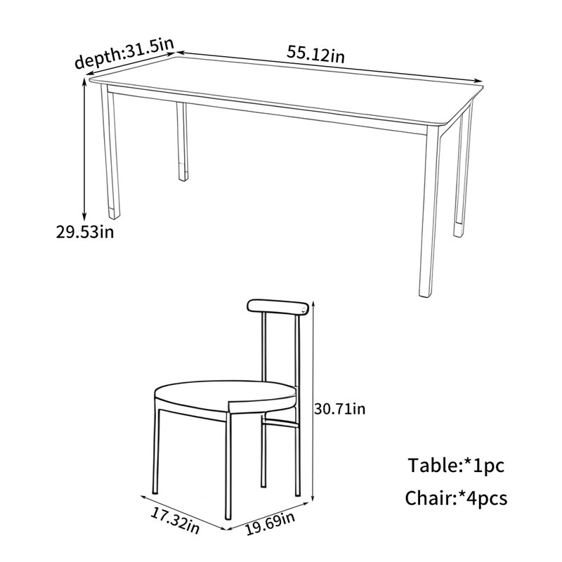 Table de salle à manger simple Home, H 29,53 po x L 55,12 po x l 31,5 po