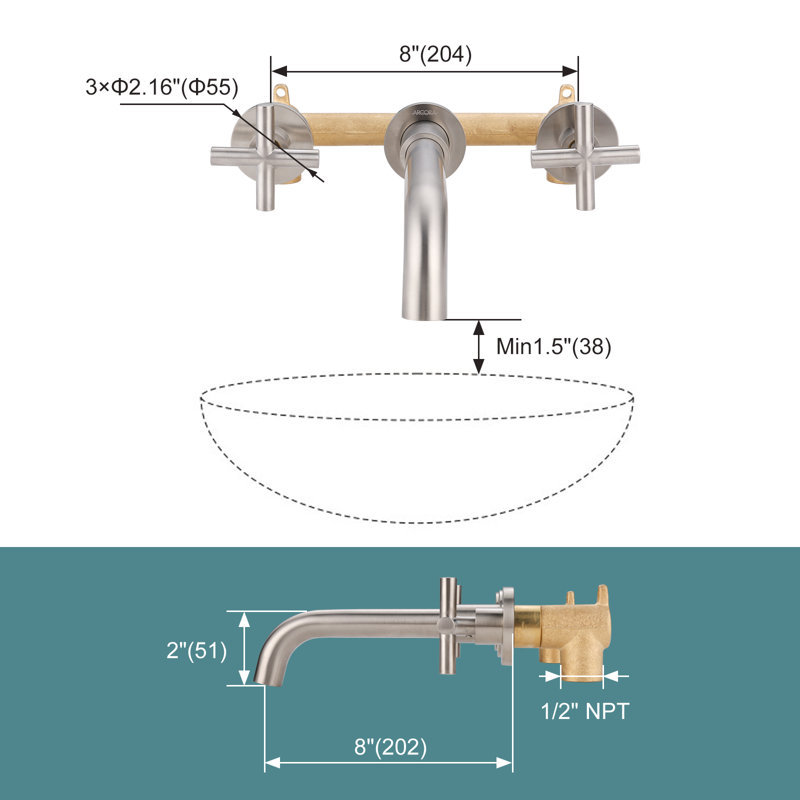 Wall Mounted Optional 2-handle Bathroom Faucet, Brushed Nickel