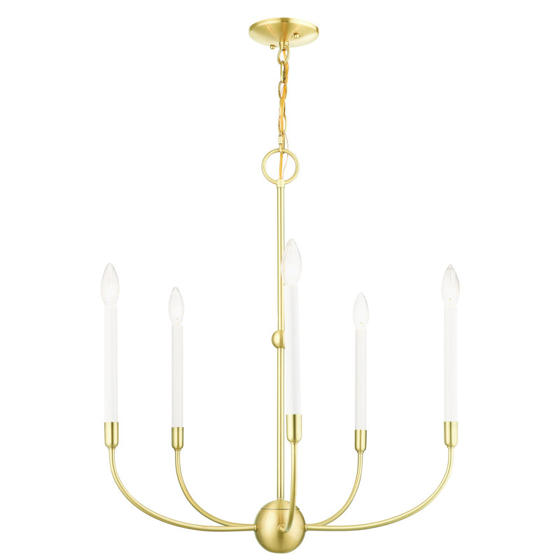 Lustre traditionnel à 5 lumières de style bougie Balmers, Laiton naturel, H 28 po x l 24 po x P 24 po, 5