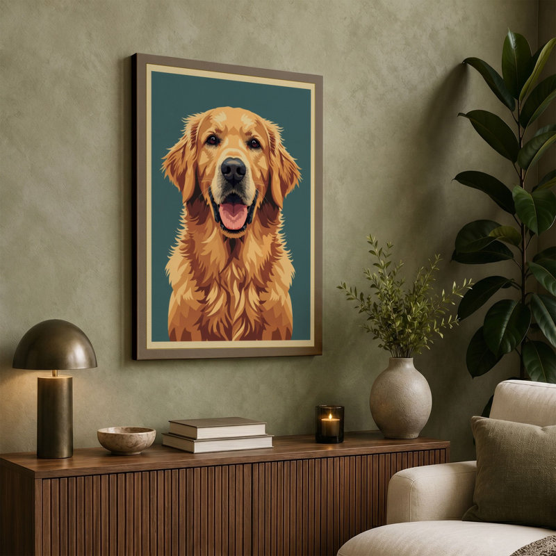 Golden Retriever Portrait Modern 1 Piece Wrapped Canvas Wall Art, 30x20 - 76.2 x 50.8 cm, Ochre Border