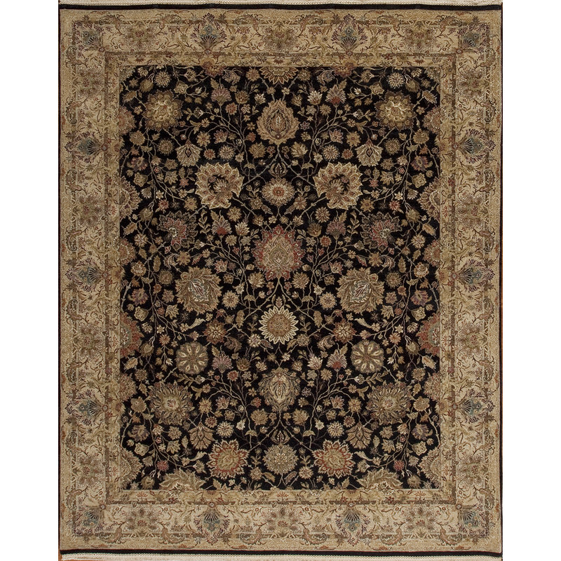 Cote D’Azure Hand Knotted Wool Area Rug in Black, Rectangle 6' x 9'