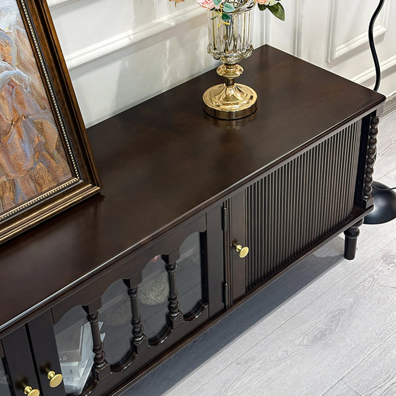 Meuble télé en cerisier avec plusieurs armoires, H 20,47 po x L 94,48 po x l 15,75 po