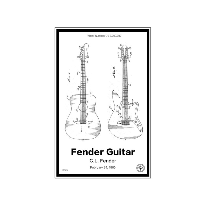 Fender Guitar by Retro Patents - Print on Canvas, Wrapped Canvas, 101.6 cm H x 66.04 cm W x 1.91 cm D