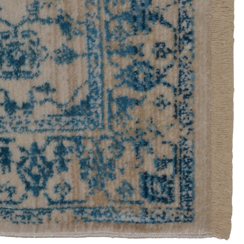 MACHINE MADE POLYESTER AREA RUGS  - Rectangle | Ivory Blue Color, Classic Oriental Traditional  Design, Low Pile Machine Made Area Rugs