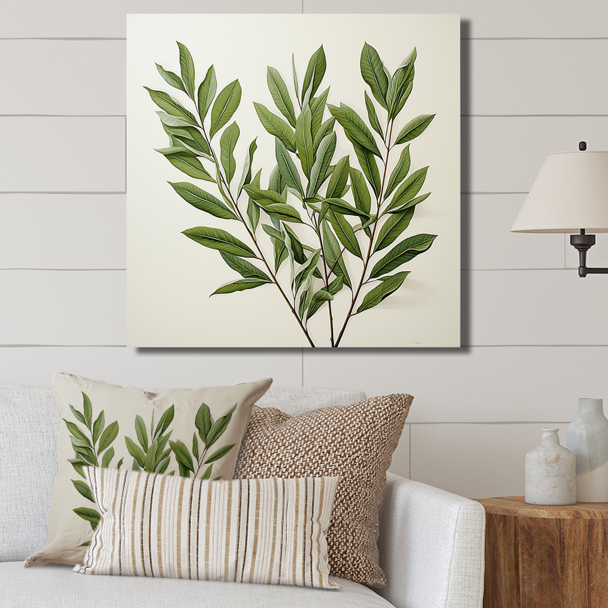 Winston Porter Olive Outline Minimalist Leaves Foliage On Canvas Print ...