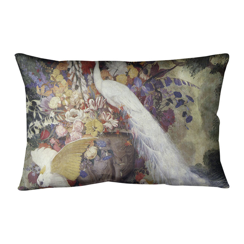 Coussin peacock, Blanc, Faux lin