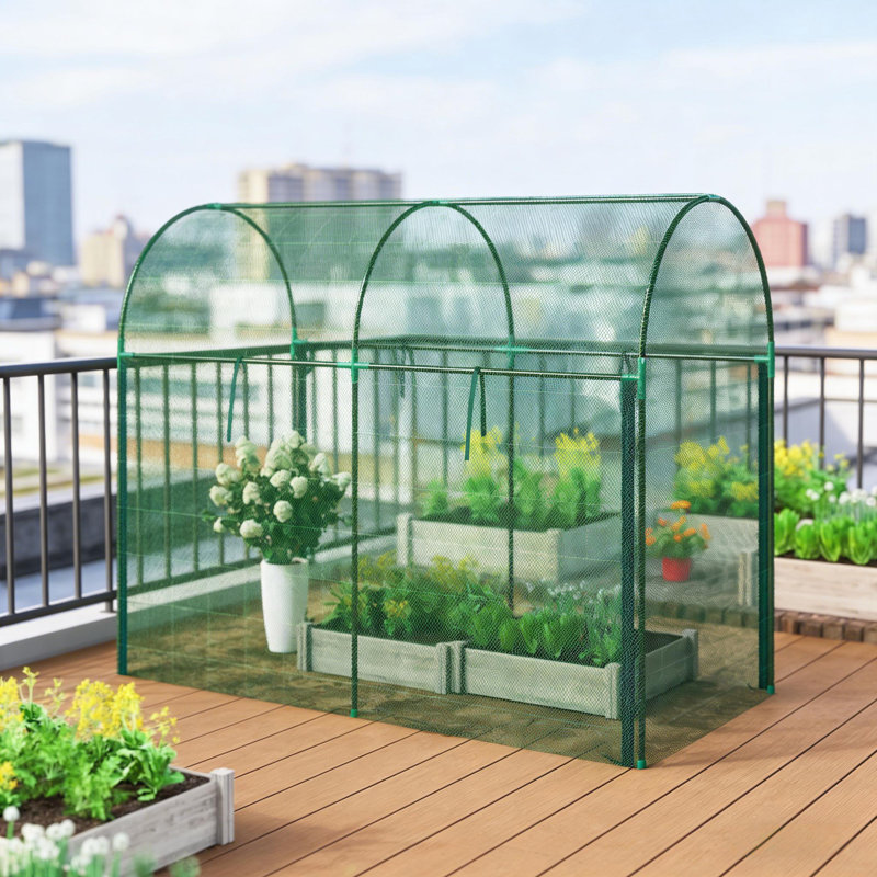 Spacious Plant Cage With HDPE Mesh Cover, Ideal For Tall Vegetables And Climbing Crops Protection, Green