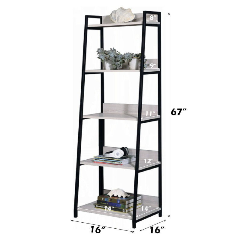Ahlexis Ladder Bookcase with Open Compartments, (5 Shelves) 67” H x 16” W x 16” D, Beige incorrect