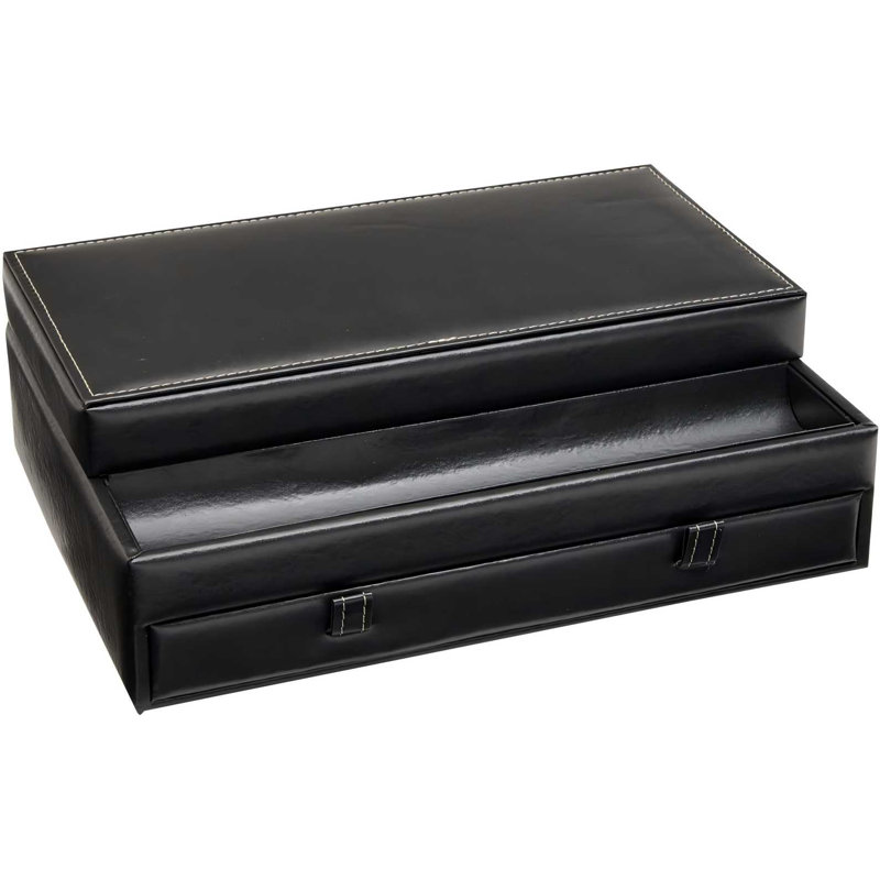 Black Watch Box With Leather Valet Tray