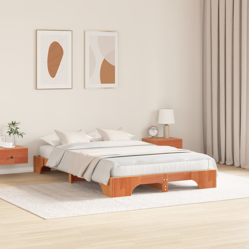 Bed Frame Solid Pine Wood, Double (4'6), Wax Brown