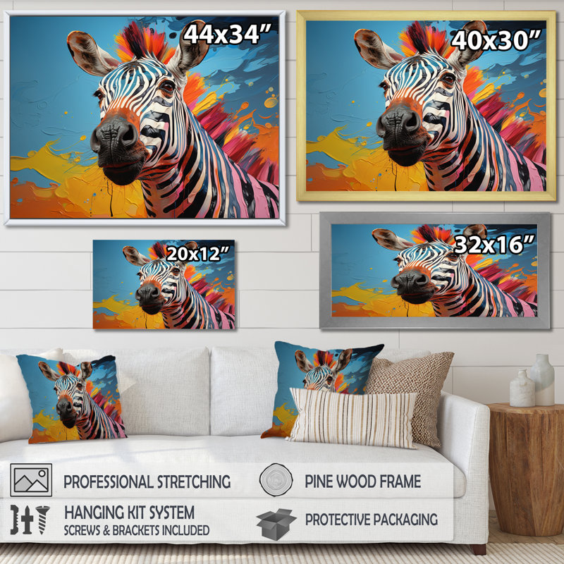 Pop Art Portrait de zèbre II - décoration murale zèbre, H 12 po x l 20 po x P 1 po