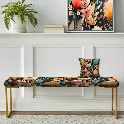 Banc floral rembourré or