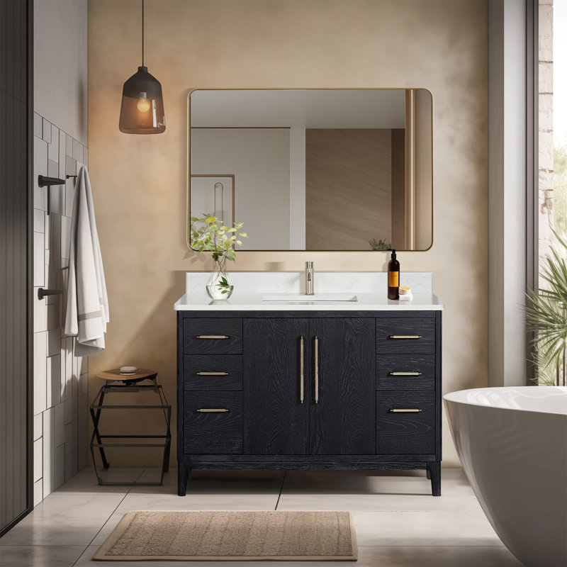 Langosta 48'' Free Standing Single Bathroom Vanity with Top, Fir Wood Black