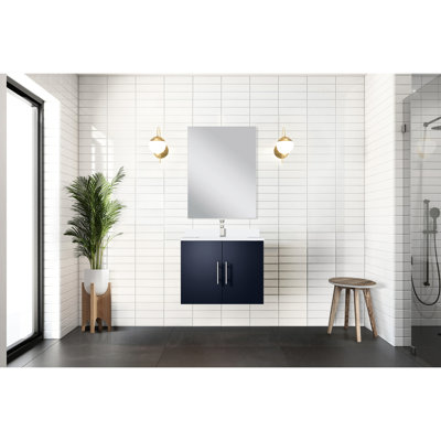 24X22 Navy Blue Vanity With White Quartz Countertop, 18" Mirror And Faucet - Scratch- Stain- Features Bath 24" W X 22" D Scratch Stain Surface