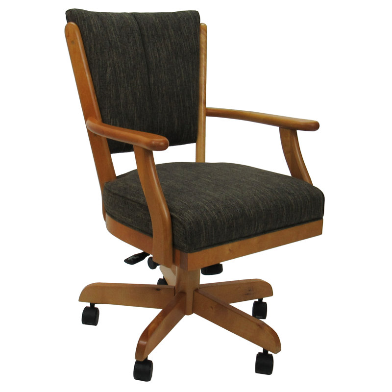 Chaise pivotante en bois avec accoudoirs Gravois, Brun Sanora, Miel