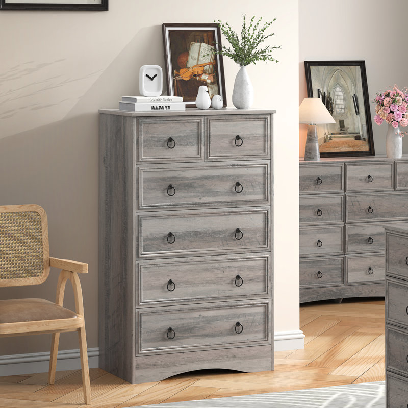 6 Drawer Dresser, Tall Wood Chest of Drawers Dressers for Bedroom, Living Room, Gray