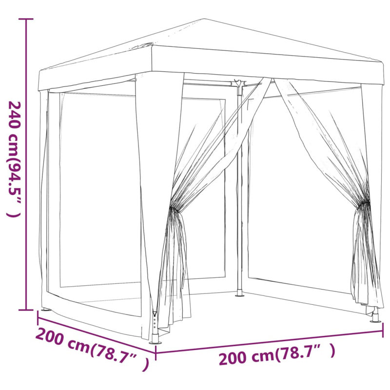 Eliane 2m x 2m Iron Party Tent, White, 2 x 2 m, with 4 Sidewalls