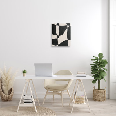 " Retro Wavy Checkered Pattern Shapes " Painting Print