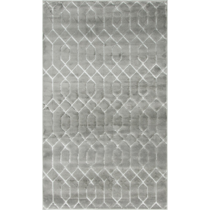 Tapis gris argenté à motif géométrique glam, Rectangle 5 pi 3 po x 8 pi