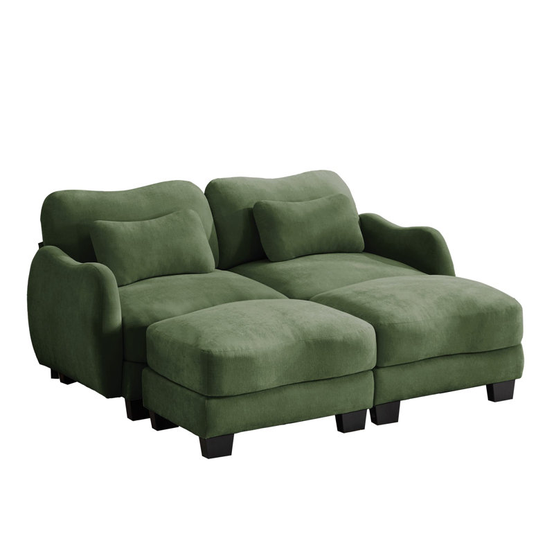Canapé modulaire en chenille 70,8 po avec coussin et repose-pieds mobile, Green Chenille