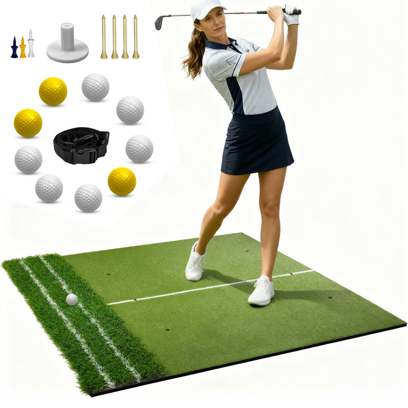 5x4ft Golf Hitting Mat, Dual Turf With Fairway & Rough, Portable Foldable Mat