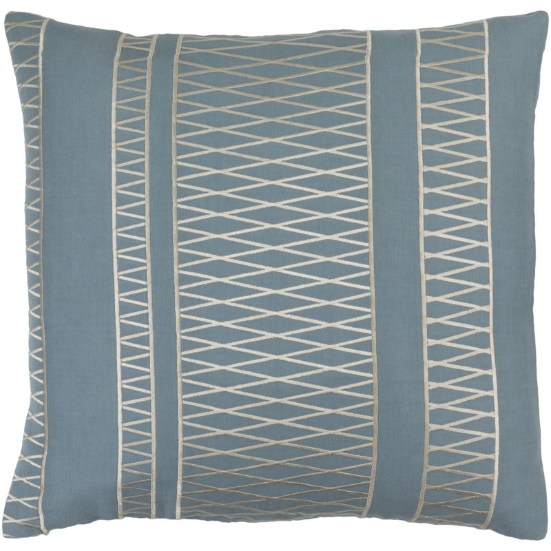Cora Geometric Linen Reversible Pillow Cover, Blue\Neutral, 18" H x 18" W x 0.25" D