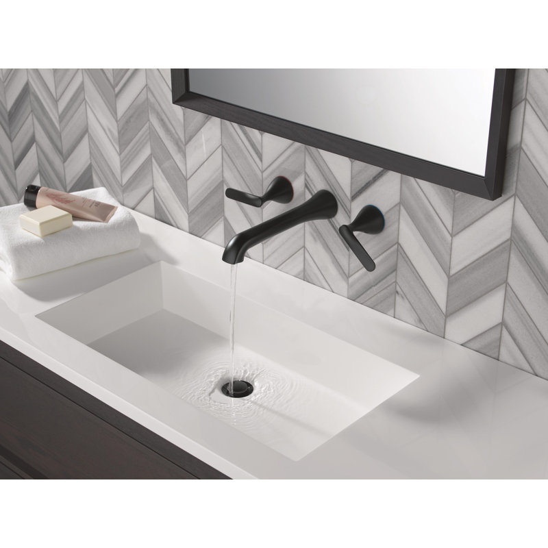 Two Handle Wall Mount Bathroom Faucet, Matte Black
