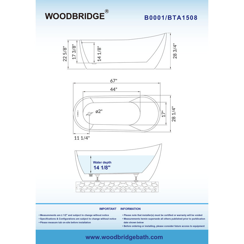 67" x 28" Freestanding Soaking Acrylic Single Slipper Bathtub with Reversible Drain, White/Matte Black