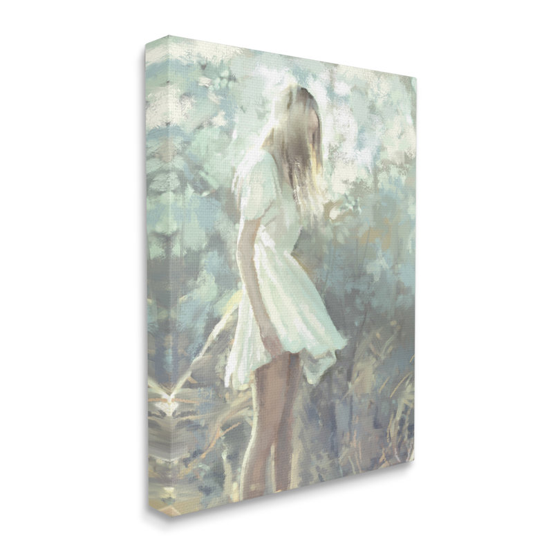 Fille qui erre dans l'herbe de la forêt, Toile tendue, H 20 po x l 16 po