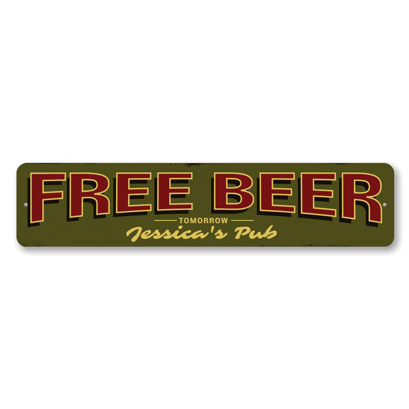 Enseigne en aluminium Free Beer Tom Demain, H 4 po x l 18 po x P 0,04 po